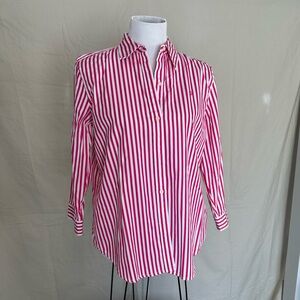 Ralph Lauren Pink & White Striped Button Down Shirt 100% cotton 3/4 sleeve large